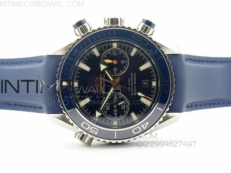 Planet Ocean Master Chronometer Chrono SS OM 1:1 Best Edition Blue Dial on Blue Rubber Strap A9300