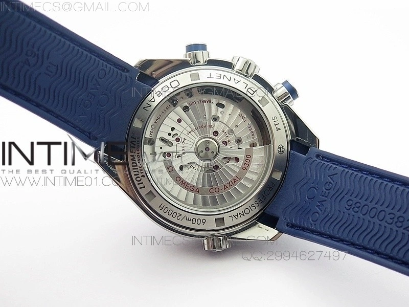 Planet Ocean Master Chronometer Chrono SS OM 1:1 Best Edition Blue Dial on Blue Rubber Strap A9300
