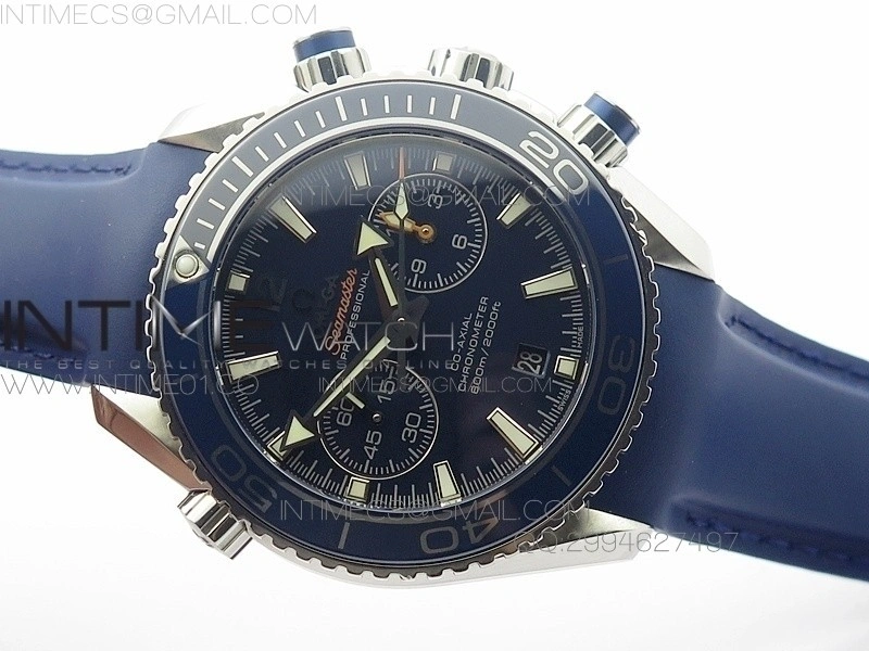 Planet Ocean Master Chronometer Chrono SS OM 1:1 Best Edition Blue Dial on Blue Rubber Strap A9300