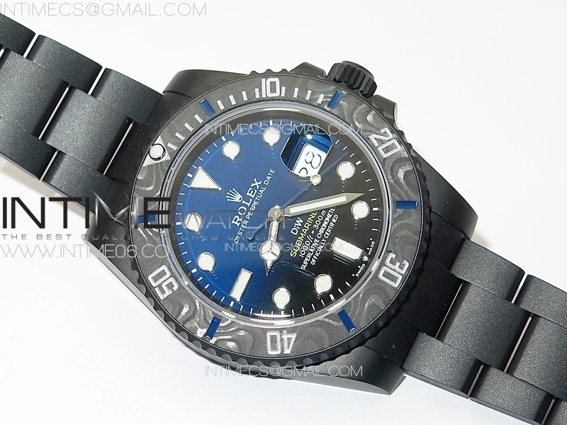 Submariner DIW DLC Sandblasted VSF 1:1 Best Edition Black Blue Dial on DLC Bracelet VS3135