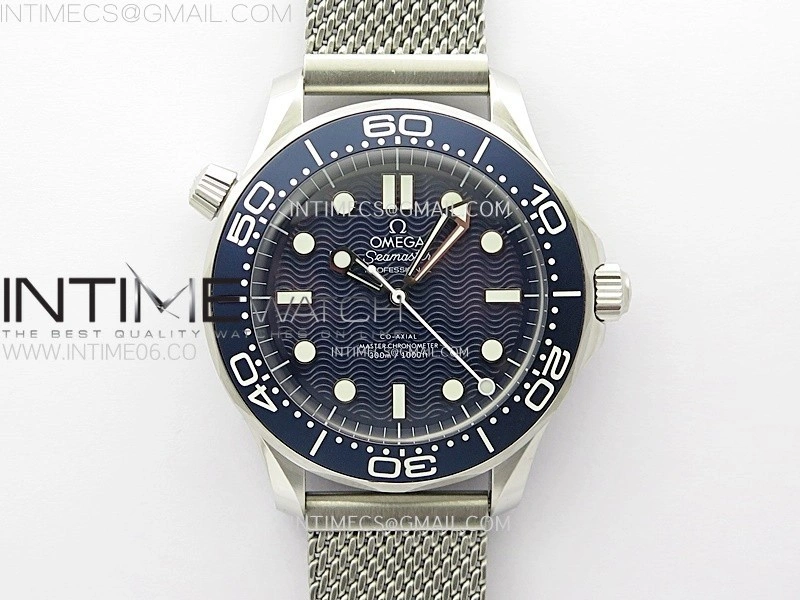 Seamaster Diver 300M 007 B50F Blue Ceramic Blue wave textured Dial on SS Bracelet A8806