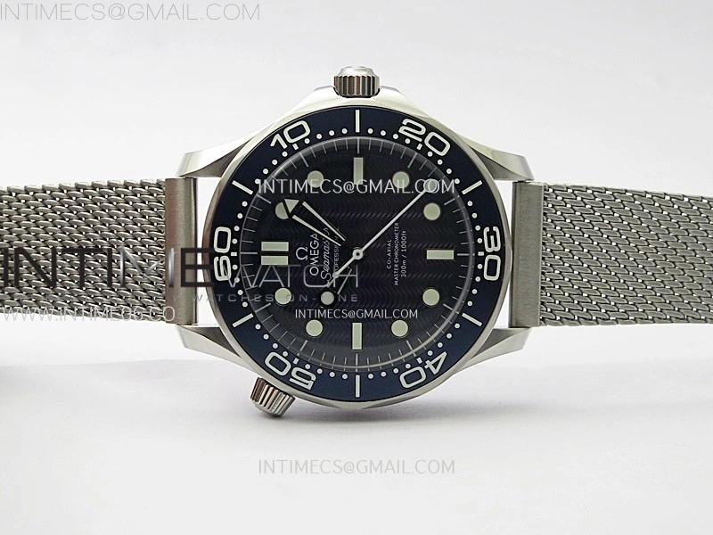 Seamaster Diver 300M 007 B50F Blue Ceramic Blue wave textured Dial on SS Bracelet A8806