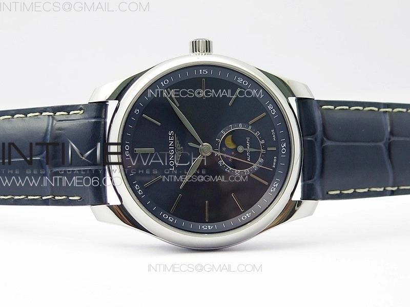 Master Moonphase SS APSF 1:1 Best Edition Blue Stick Dial on Blue Leather Strap AL899