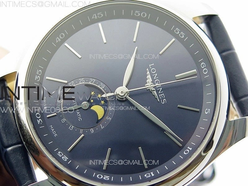 Master Moonphase SS APSF 1:1 Best Edition Blue Stick Dial on Blue Leather Strap AL899