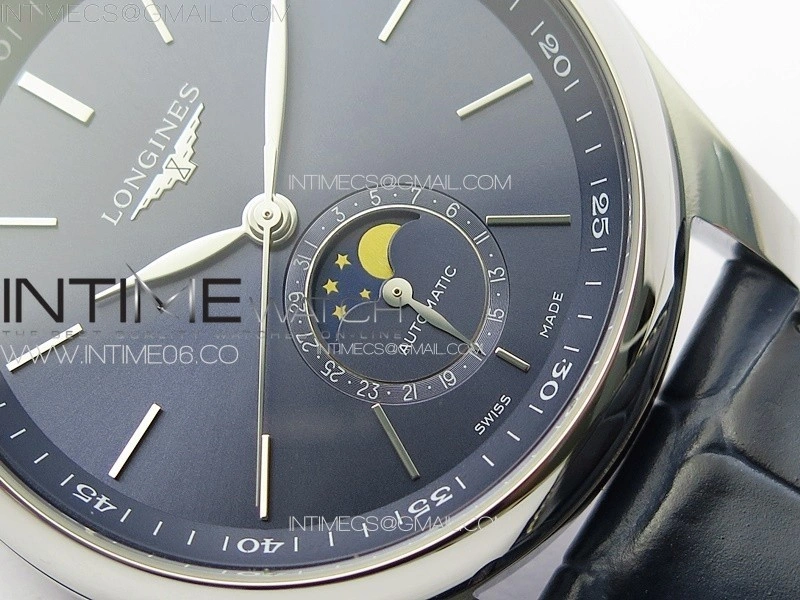 Master Moonphase SS APSF 1:1 Best Edition Blue Stick Dial on Blue Leather Strap AL899