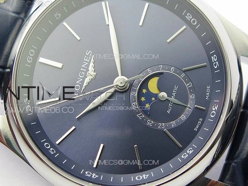 Master Moonphase SS APSF 1:1 Best Edition Blue Stick Dial on Blue Leather Strap AL899