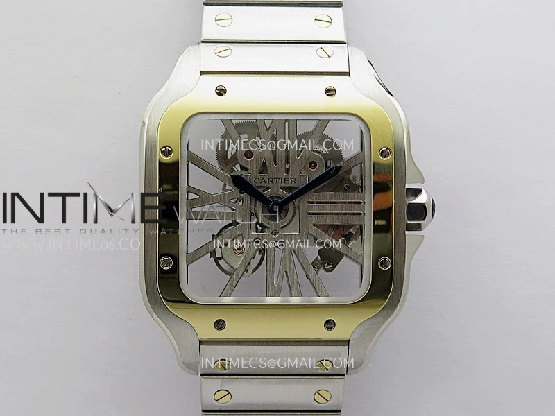 Santos de Cartier Skeleton SS YG MLF Skeleton Dial On SS YG SmartLink Bracelet Super Clone 9611MC