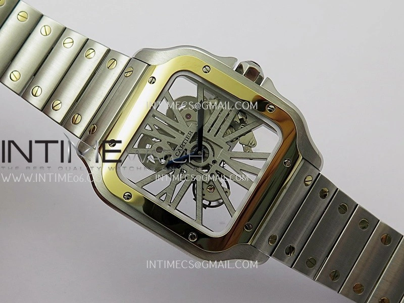Santos de Cartier Skeleton SS YG MLF Skeleton Dial On SS YG SmartLink Bracelet Super Clone 9611MC