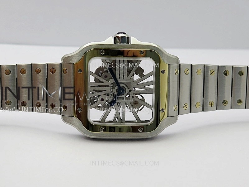 Santos de Cartier Skeleton SS YG MLF Skeleton Dial On SS YG SmartLink Bracelet Super Clone 9611MC