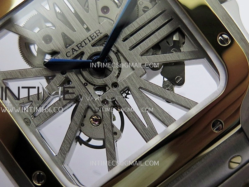 Santos de Cartier Skeleton SS YG MLF Skeleton Dial On SS YG SmartLink Bracelet Super Clone 9611MC