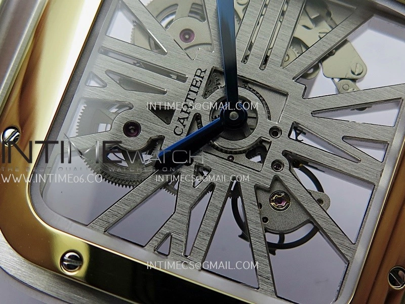 Santos de Cartier Skeleton SS YG MLF Skeleton Dial On SS YG SmartLink Bracelet Super Clone 9611MC