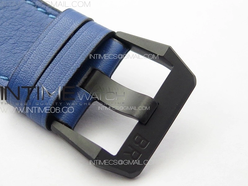 BR 03-92 Real Ceramic 1:1 Best Edition Black Dial Blue Markers on Blue Leather Strap MIYOTA 9015