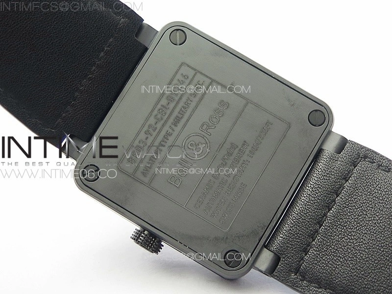 BR 03-92 Real Ceramic 1:1 Best Edition Black Dial Blue Markers on Blue Leather Strap MIYOTA 9015