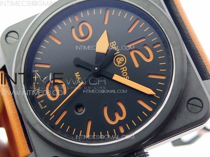 BR 03-92 Real Ceramic 1:1 Best Edition Black Dial RG Markers on Orange Leather Strap MIYOTA 9015