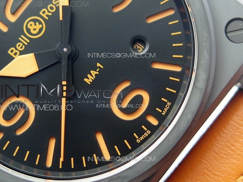 BR 03-92 Real Ceramic 1:1 Best Edition Black Dial RG Markers on Orange Leather Strap MIYOTA 9015