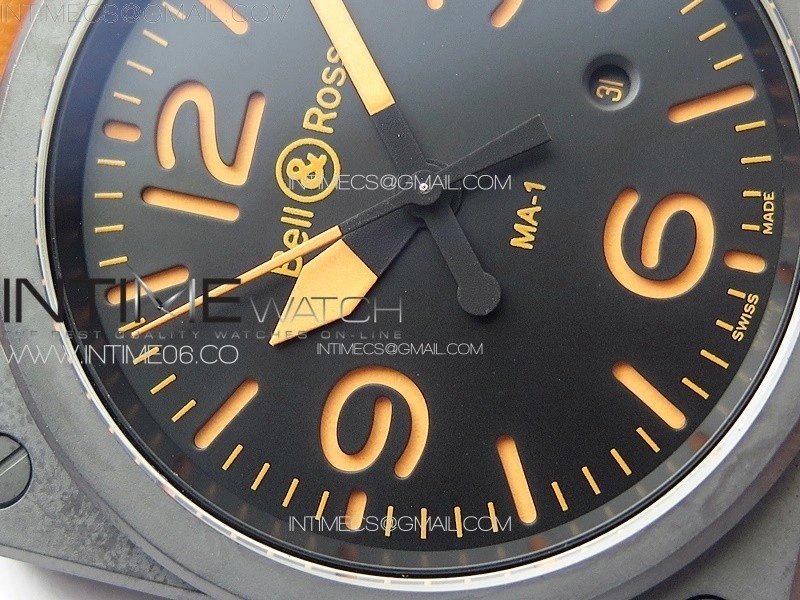BR 03-92 Real Ceramic 1:1 Best Edition Black Dial RG Markers on Orange Leather Strap MIYOTA 9015