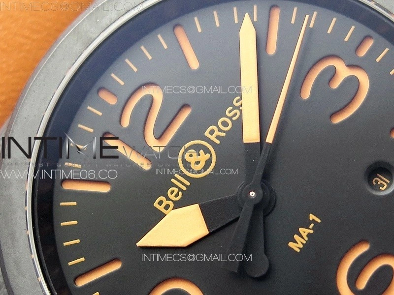 BR 03-92 Real Ceramic 1:1 Best Edition Black Dial RG Markers on Orange Leather Strap MIYOTA 9015