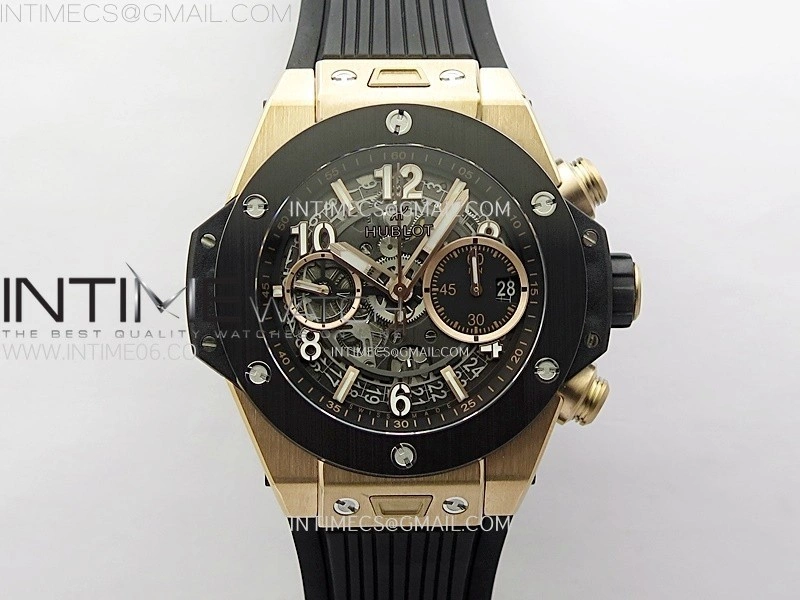 Hublot Big Bang Unico 42mm RG Ceramic Bezel BBF 1:1 Best Edition Black Skeleton Dial on Black Rubber Strap A1280