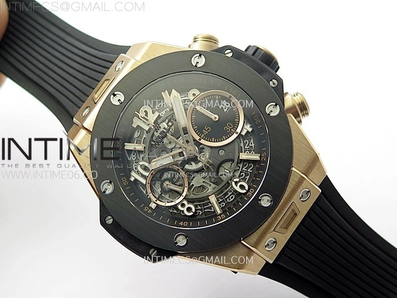 Hublot Big Bang Unico 42mm RG Ceramic Bezel BBF 1:1 Best Edition Black Skeleton Dial on Black Rubber Strap A1280