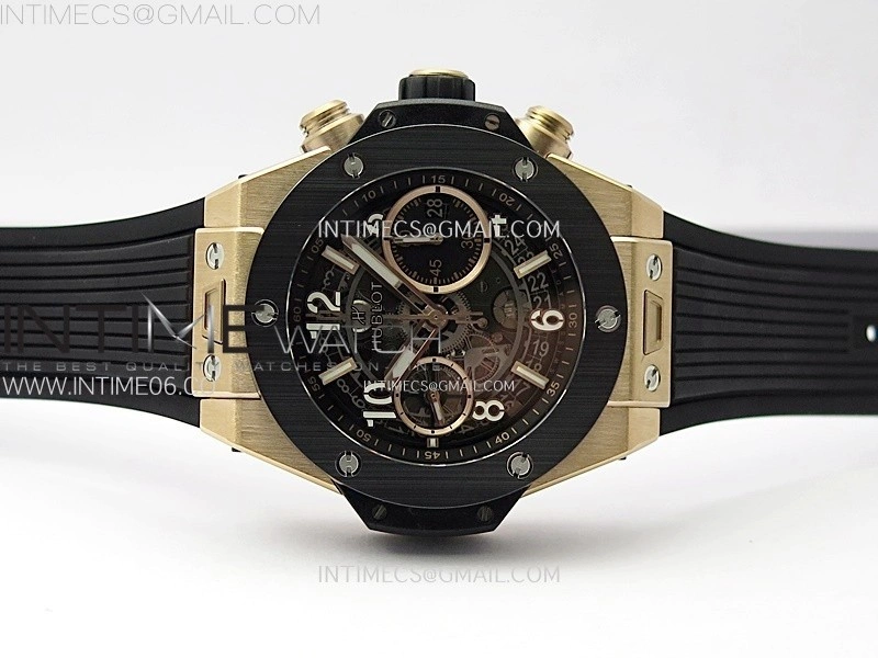 Hublot Big Bang Unico 42mm RG Ceramic Bezel BBF 1:1 Best Edition Black Skeleton Dial on Black Rubber Strap A1280