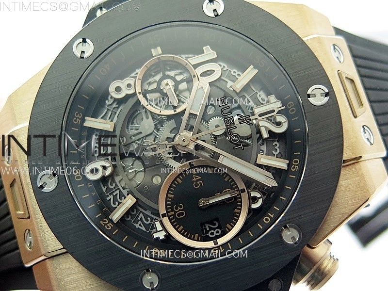 Hublot Big Bang Unico 42mm RG Ceramic Bezel BBF 1:1 Best Edition Black Skeleton Dial on Black Rubber Strap A1280