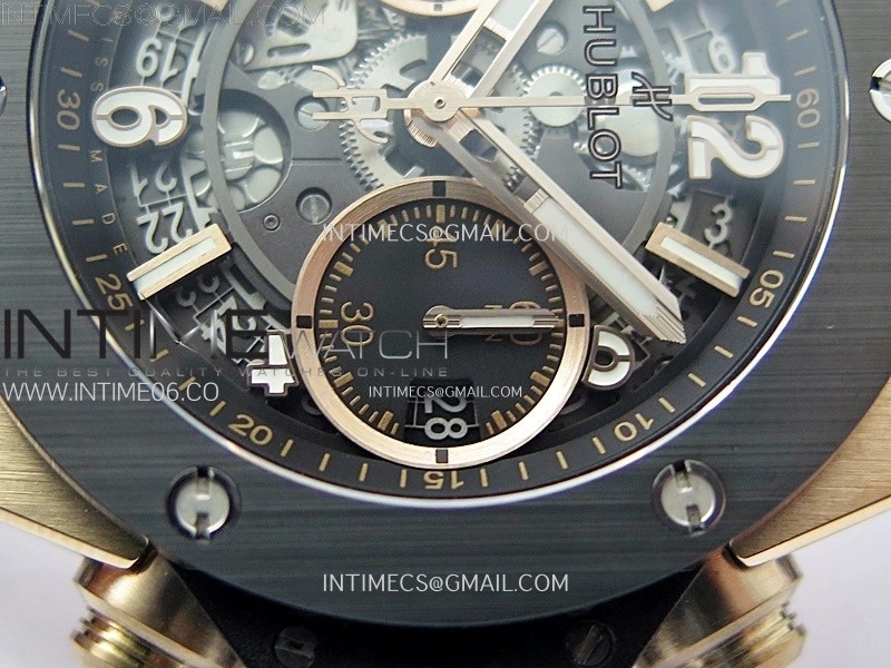 Hublot Big Bang Unico 42mm RG Ceramic Bezel BBF 1:1 Best Edition Black Skeleton Dial on Black Rubber Strap A1280