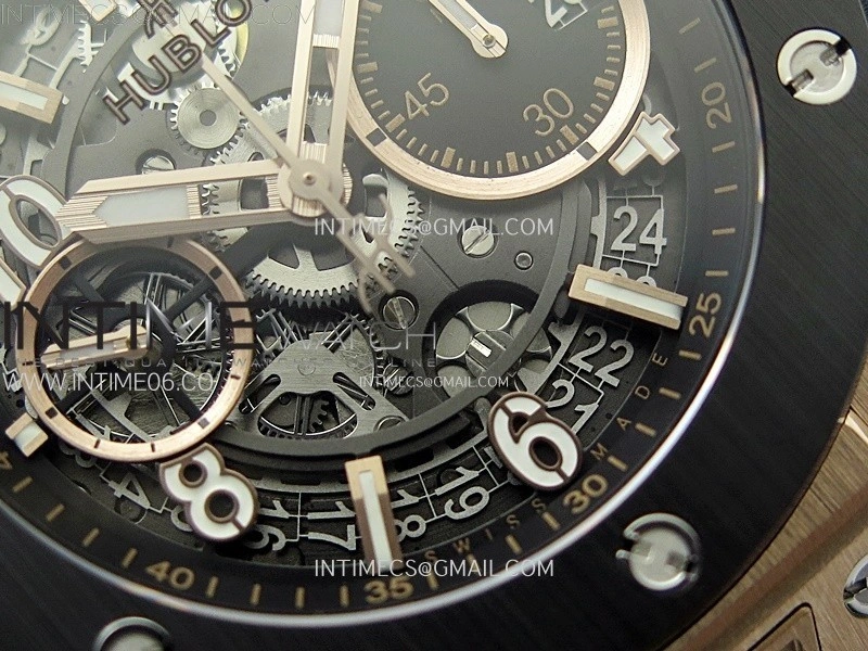 Hublot Big Bang Unico 42mm RG Ceramic Bezel BBF 1:1 Best Edition Black Skeleton Dial on Black Rubber Strap A1280