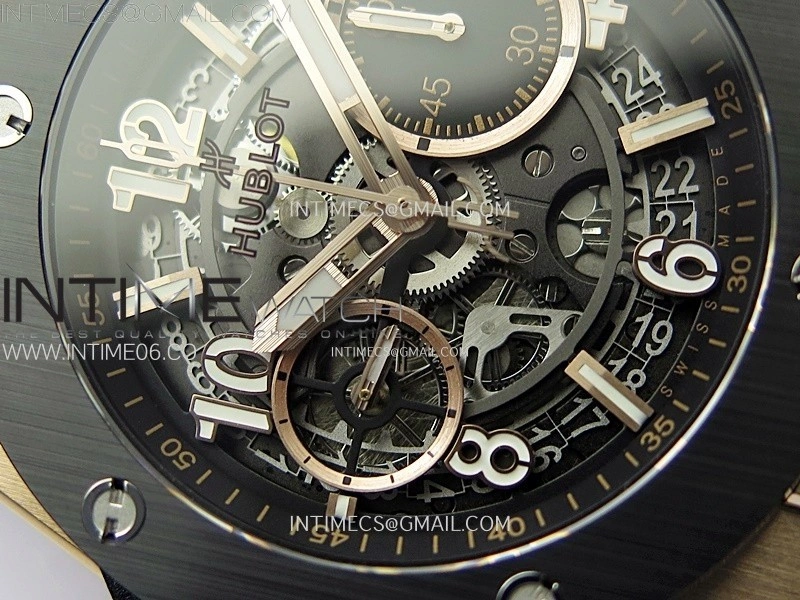 Hublot Big Bang Unico 42mm RG Ceramic Bezel BBF 1:1 Best Edition Black Skeleton Dial on Black Rubber Strap A1280