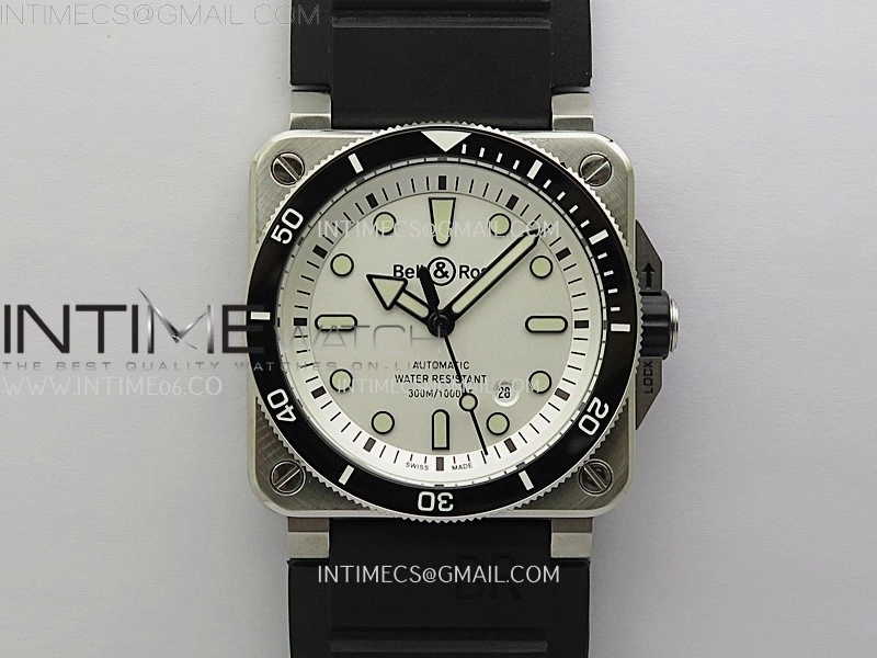 BR 03-92 Diver Black Ceramic Bezel SS B12 1:1 Best Edition White Dial on Black Rubber Strap MIYOTA 9015