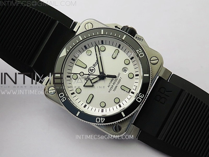 BR 03-92 Diver Black Ceramic Bezel SS B12 1:1 Best Edition White Dial on Black Rubber Strap MIYOTA 9015