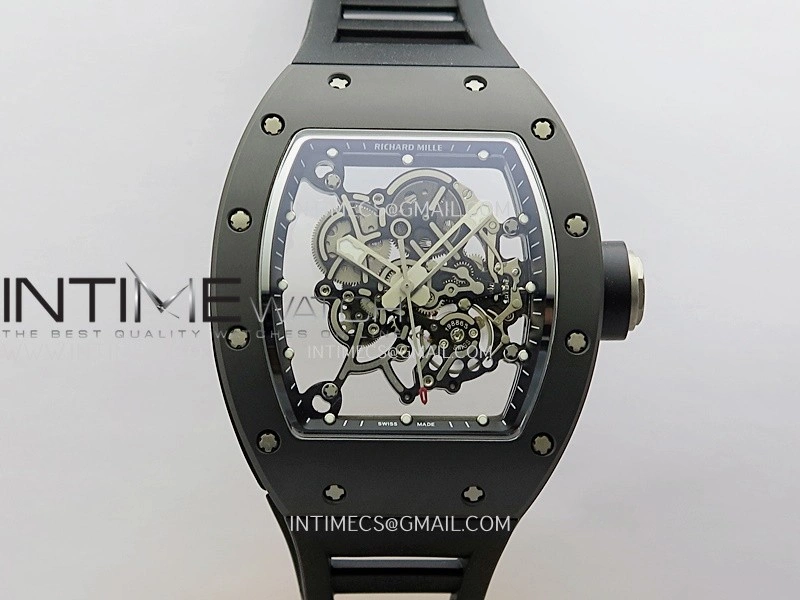 RM055 Black Ceramic Black Inner Bezel DF Best Edition On Black Rubber Strap RMUL2 Super Clone