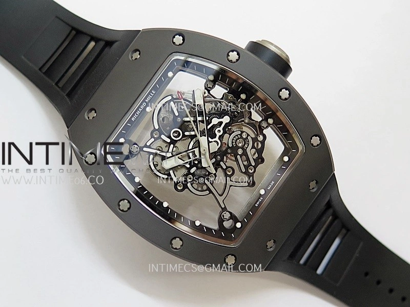 RM055 Black Ceramic Black Inner Bezel DF Best Edition On Black Rubber Strap RMUL2 Super Clone