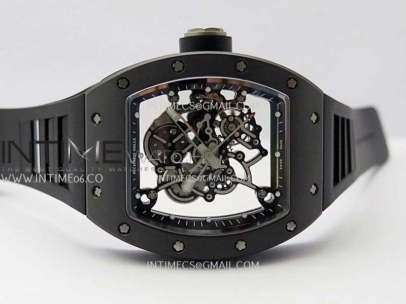 RM055 Black Ceramic Black Inner Bezel DF Best Edition On Black Rubber Strap RMUL2 Super Clone