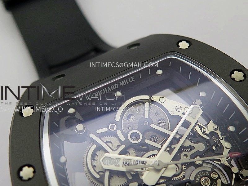 RM055 Black Ceramic Black Inner Bezel DF Best Edition On Black Rubber Strap RMUL2 Super Clone