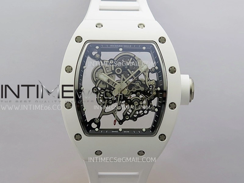 RM055 White Ceramic Black Inner Bezel DF Best Edition On White Rubber Strap RMUL2 Super Clone