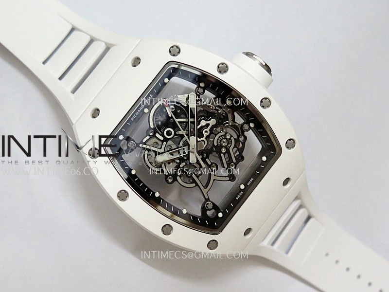 RM055 White Ceramic Black Inner Bezel DF Best Edition On White Rubber Strap RMUL2 Super Clone