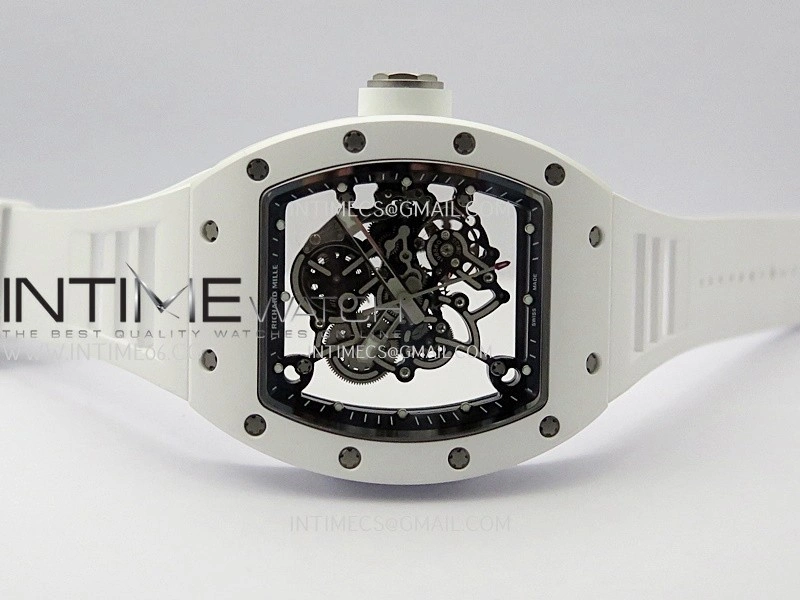 RM055 White Ceramic Black Inner Bezel DF Best Edition On White Rubber Strap RMUL2 Super Clone