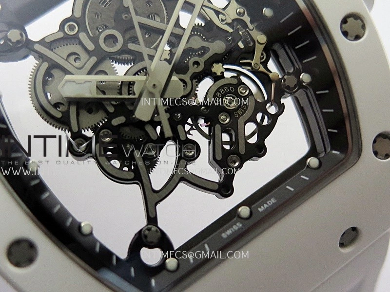 RM055 White Ceramic Black Inner Bezel DF Best Edition On White Rubber Strap RMUL2 Super Clone