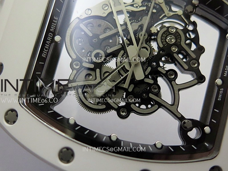 RM055 White Ceramic Black Inner Bezel DF Best Edition On White Rubber Strap RMUL2 Super Clone