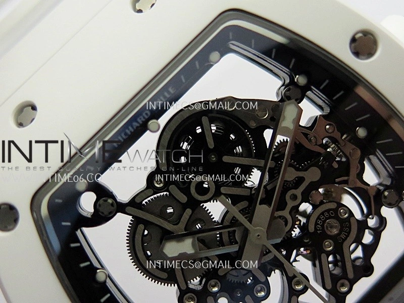 RM055 White Ceramic Black Inner Bezel DF Best Edition On White Rubber Strap RMUL2 Super Clone