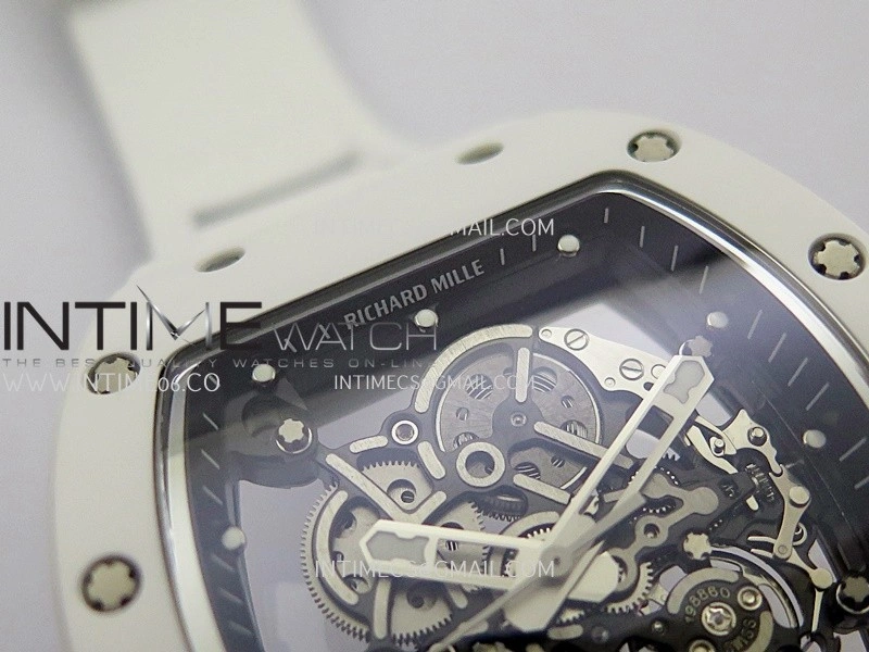 RM055 White Ceramic Black Inner Bezel DF Best Edition On White Rubber Strap RMUL2 Super Clone