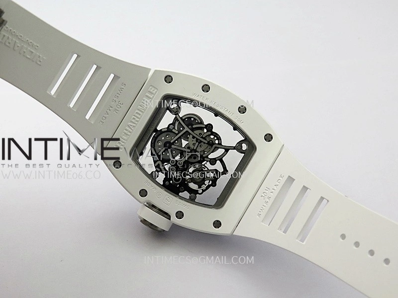 RM055 White Ceramic Black Inner Bezel DF Best Edition On White Rubber Strap RMUL2 Super Clone