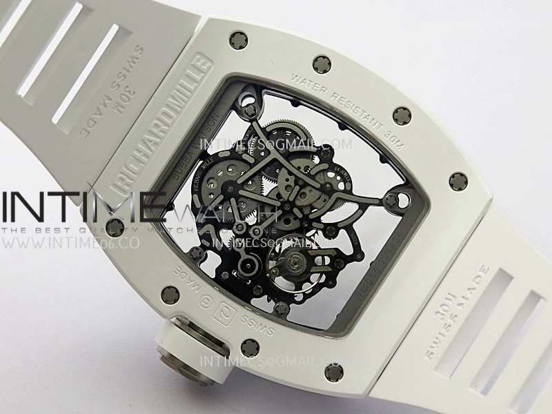 RM055 White Ceramic Black Inner Bezel DF Best Edition On White Rubber Strap RMUL2 Super Clone