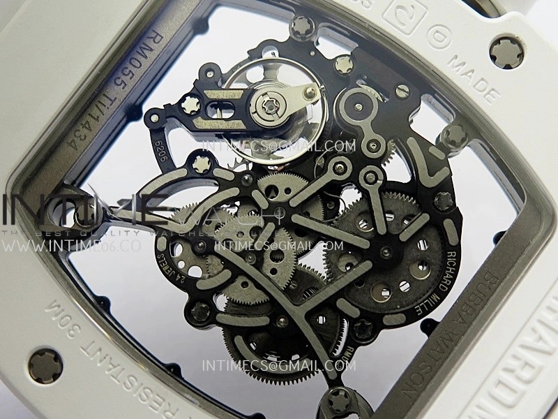 RM055 White Ceramic Black Inner Bezel DF Best Edition On White Rubber Strap RMUL2 Super Clone