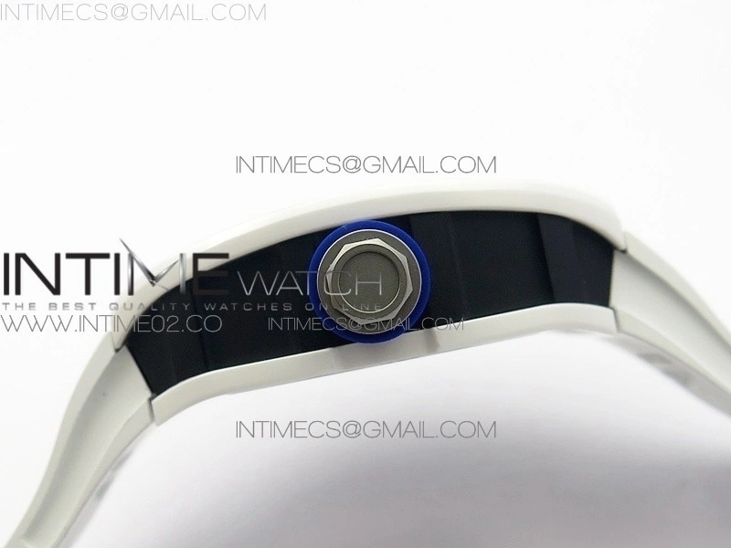 RM055 Real White Ceramic Case KVF Best Edition Skeleton Dial Blue on White Rubber Strap MIYOTA8215