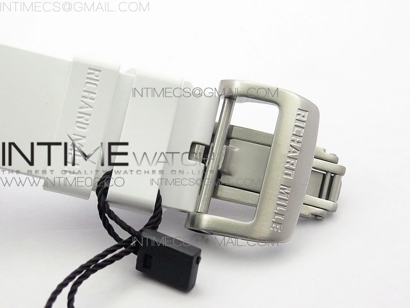 RM055 Real White Ceramic Case KVF Best Edition Skeleton Dial Blue on White Rubber Strap MIYOTA8215