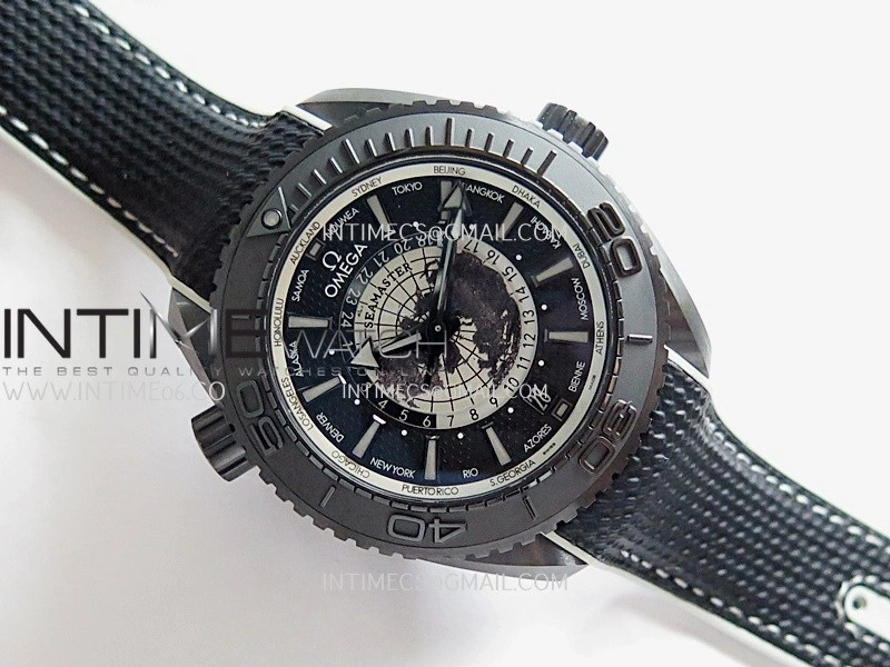 Planet Ocean 45.5mm GMT Worldtimer Real Ceramic VSF 1:1 Best Edition Black Gray Dial On Black Rubber Strap Super Clone 8938