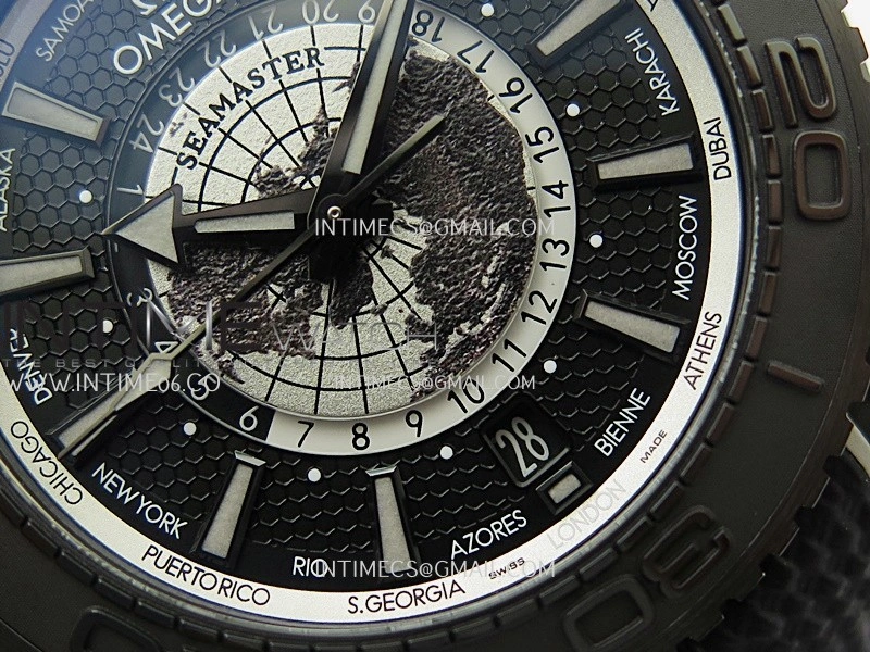 Planet Ocean 45.5mm GMT Worldtimer Real Ceramic VSF 1:1 Best Edition Black Gray Dial On Black Rubber Strap Super Clone 8938