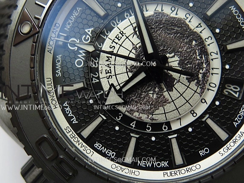 Planet Ocean 45.5mm GMT Worldtimer Real Ceramic VSF 1:1 Best Edition Black Gray Dial On Black Rubber Strap Super Clone 8938