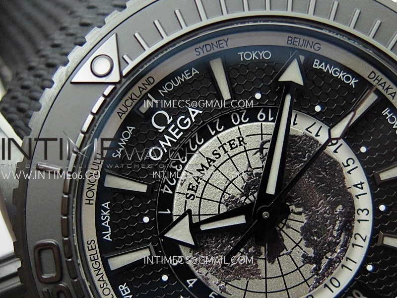 Planet Ocean 45.5mm GMT Worldtimer Real Ceramic VSF 1:1 Best Edition Black Gray Dial On Black Rubber Strap Super Clone 8938